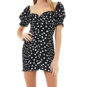 Revolve Black and White puff sleeve Mini Dress